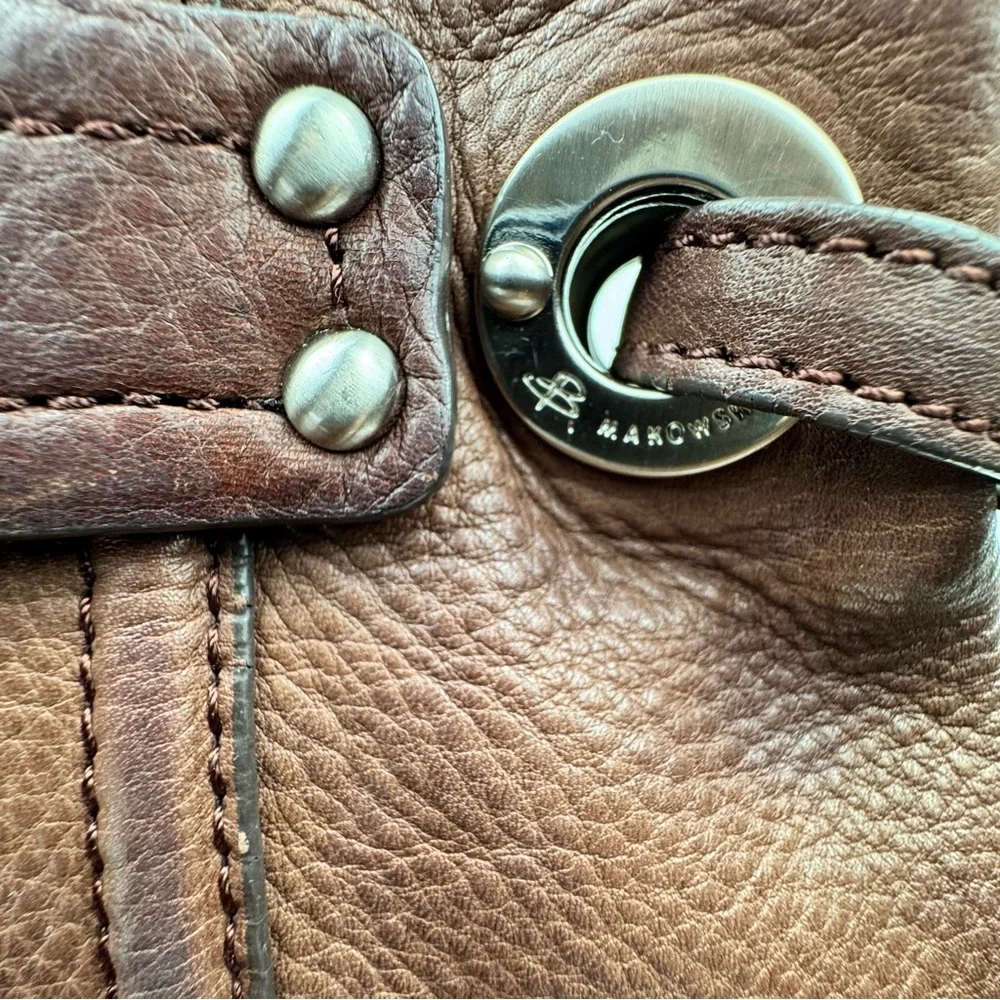 B. Markowsky soft pebbled leather satchel handbag tote. Silver tone hardware.
